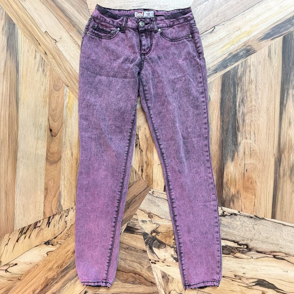L.E.I. Emma Jegging Purple/Pink Acid Wash Skinny Jeans Stretch Juniors SZ 5